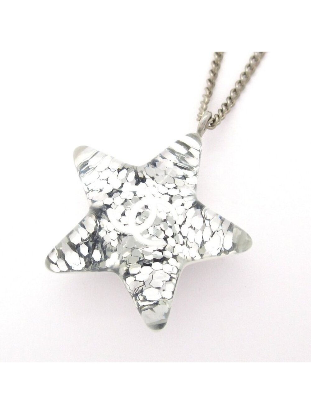 Chanel Necklace CC Logo Silver Clear White Star